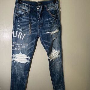 District Blue Distressed Skinny Jeans for Men